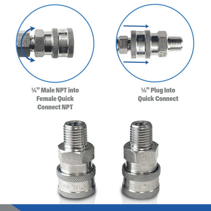 Essential Washer Stainless Steel Â¼â€ Quick Connect Male NPT | Pressure Washer Quick Connect Fittings | 5000 PSI | Set Of 2 - Image 4